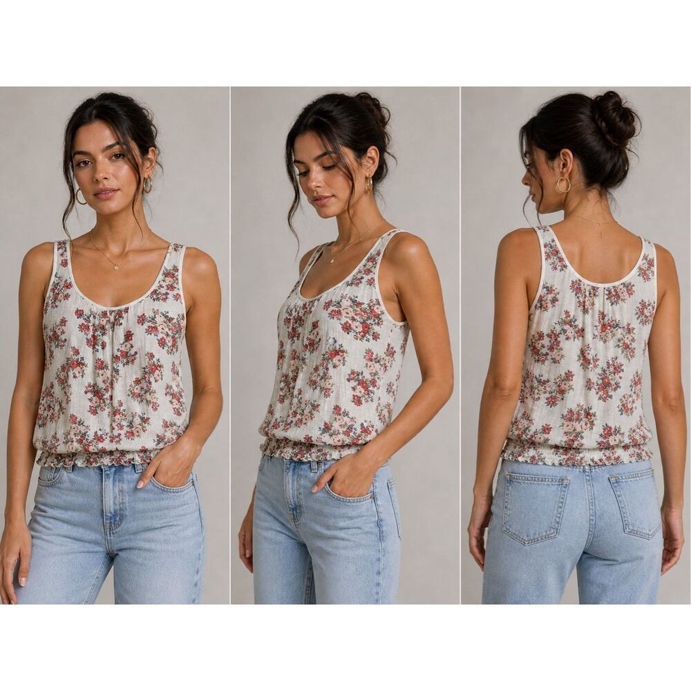 Zebra Floral Sleeveless Top Cotton Silk Blend Lightweight Size S Casual Boho
